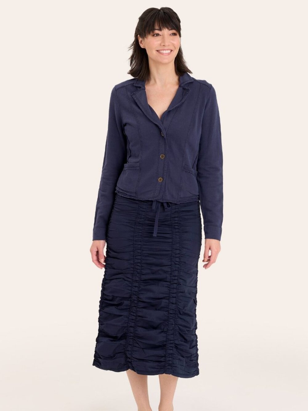 XCVI Wearables Double Shirred Panel Skirt Navy XS NWT